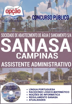 Concurso SANASA CAMPINAS 2016-ASSISTENTE ADMINISTRATIVO-AGENTE DE LEITURA E AGENTE TÉCNICO DE SANEAMENTO